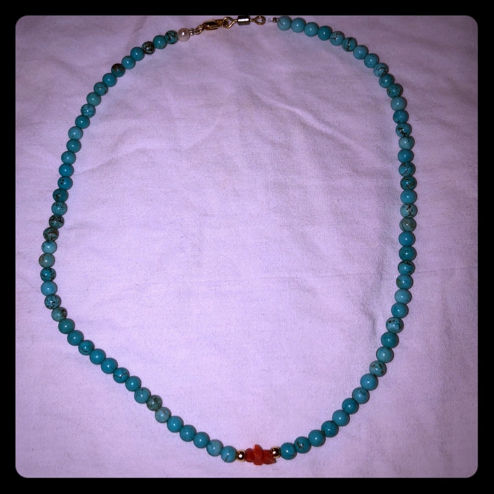 Turquoise and antique coral choker
